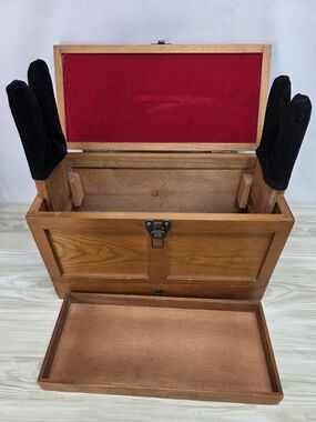 Vintage Solid Wood Gun Cleaning Box with Drawer & Metal Latch